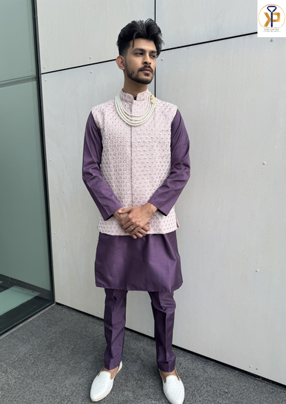 KPJ7057 Onion Pink Nehru Jacket - Kurtapyjama.ca