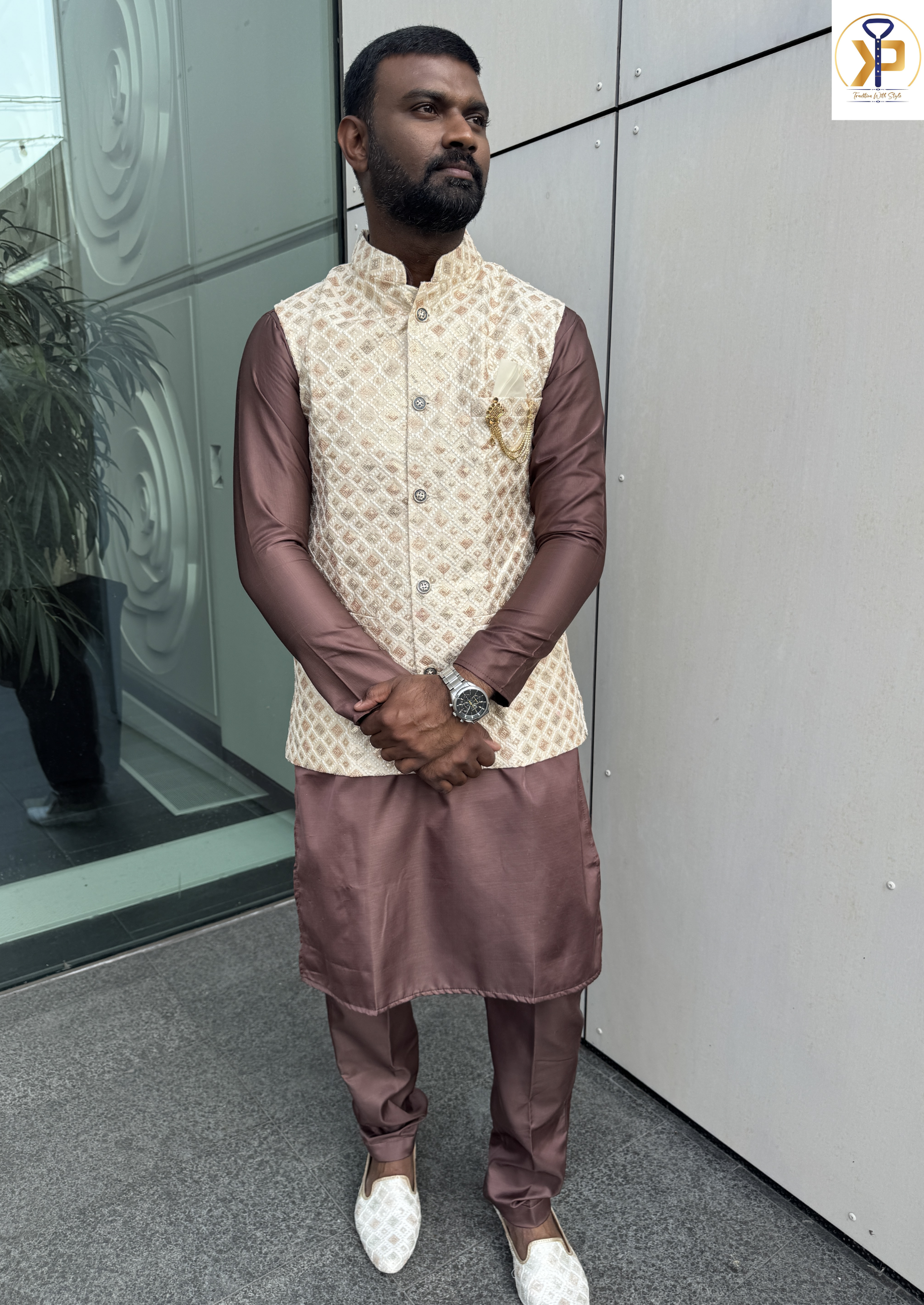 KPJ7056 Cream Designer Nehru Jacket - Kurtapyjama.ca