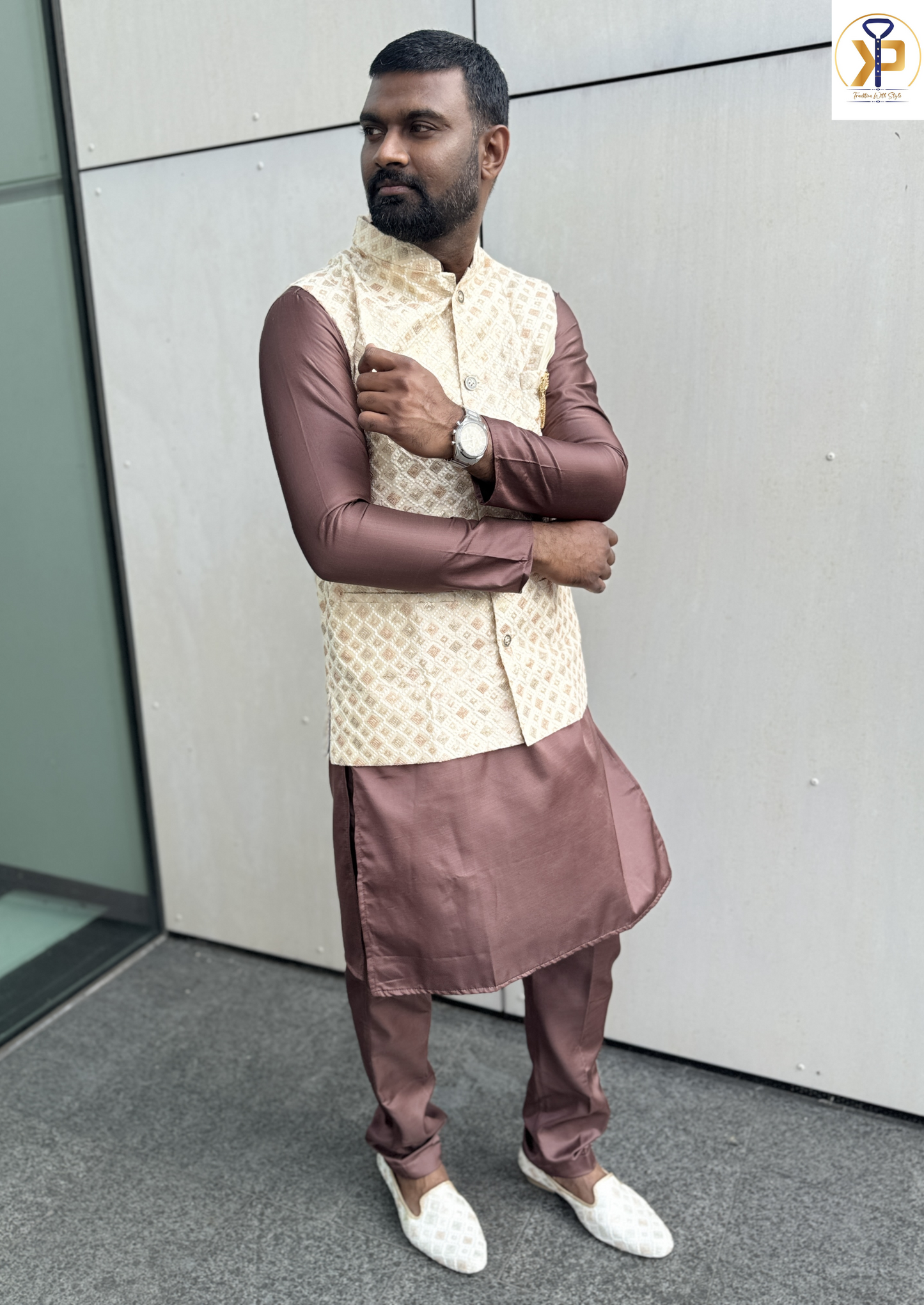 KPJ7056 Cream Designer Nehru Jacket - Kurtapyjama.ca