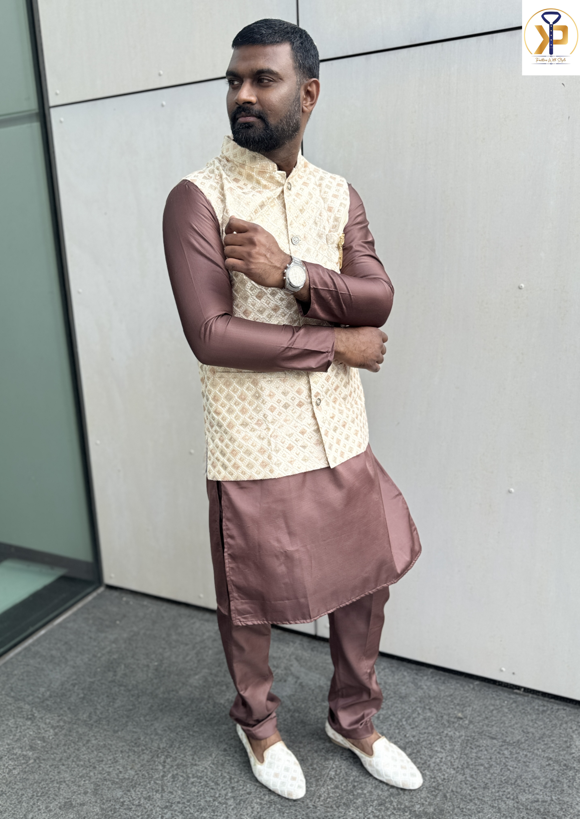 KPJ7056 Cream Designer Nehru Jacket - Kurtapyjama.ca