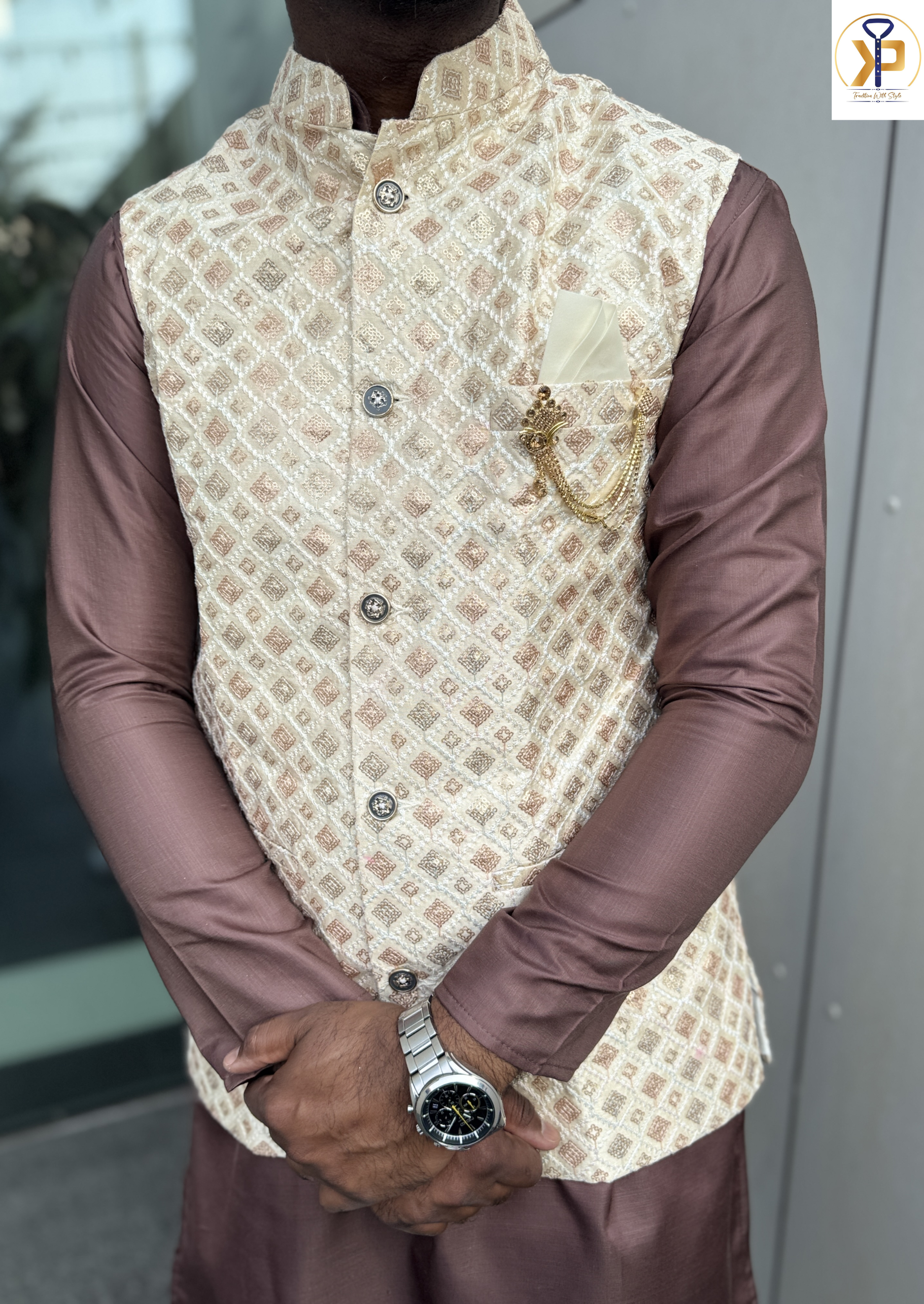 KPJ7056 Cream Designer Nehru Jacket - Kurtapyjama.ca