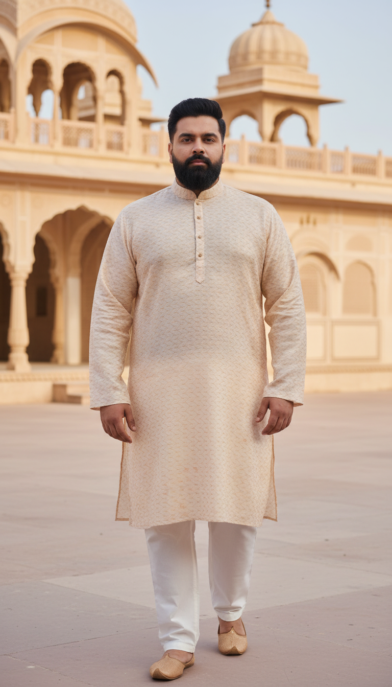 Plus Size Peach Designer Kurta