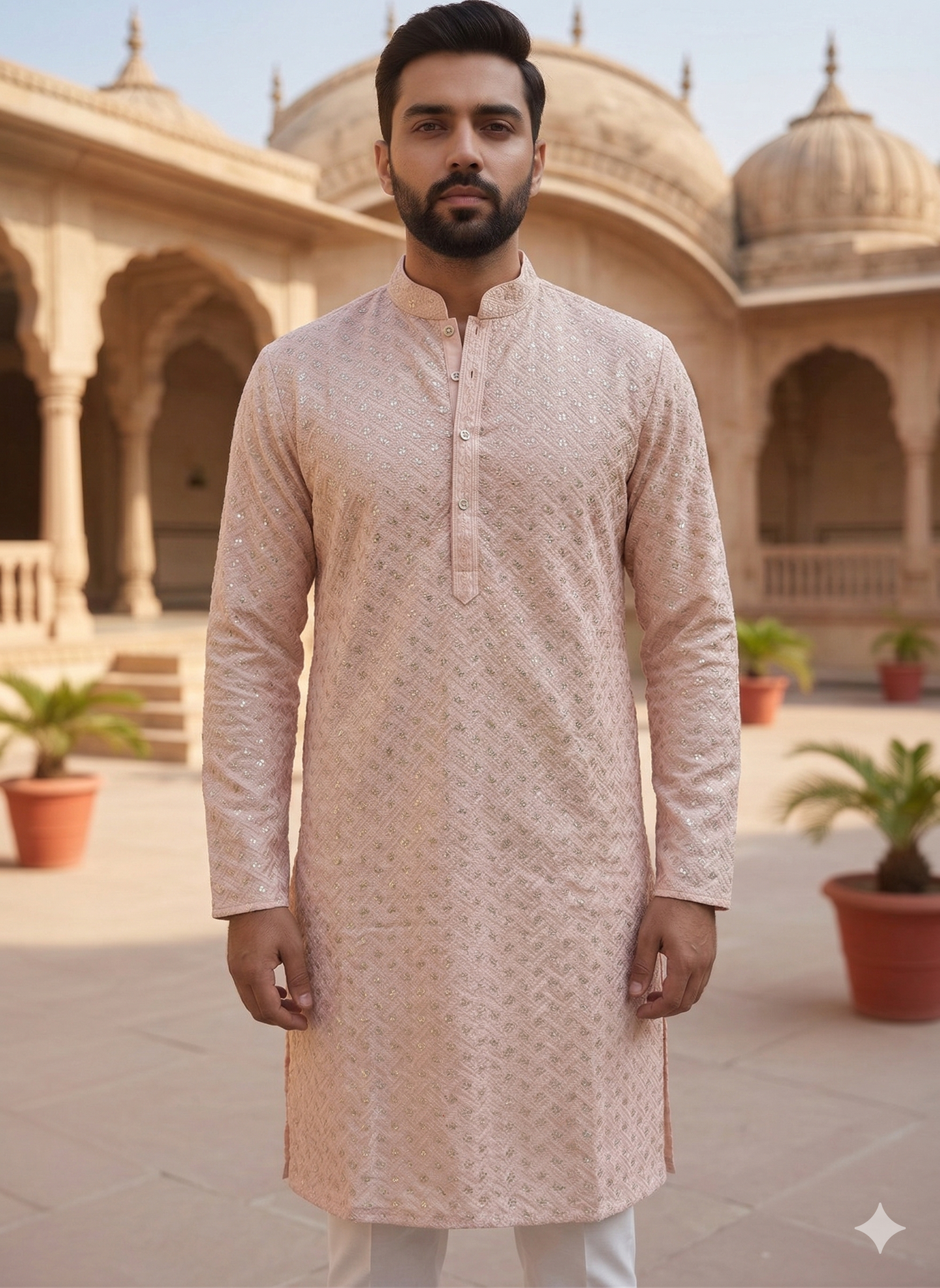 KPD6149 Peach Sequence Kurta Pyjama Set