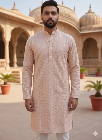 KPD6149 Peach Sequence Kurta Pyjama Set