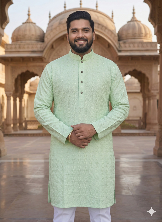 KPD4051 Plus Size Light Pastel Green Kurta Set