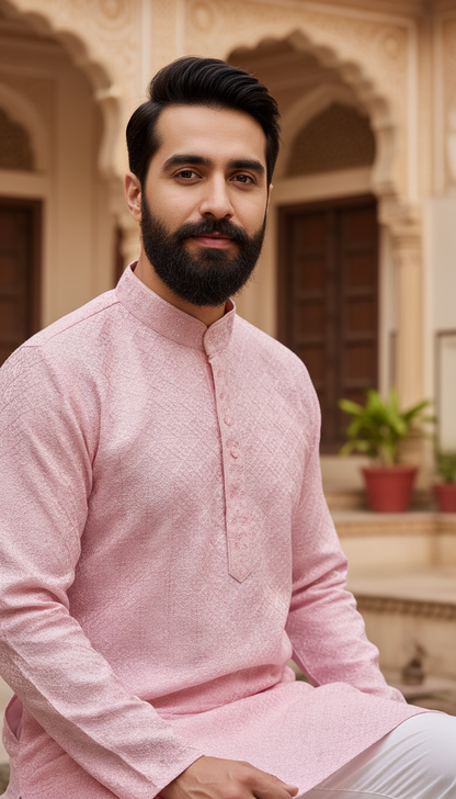 KPD6016 Baby Pink Luckhnowi Kurta Pyjama Set