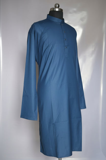 Blue kurta on a mannequin against a white background