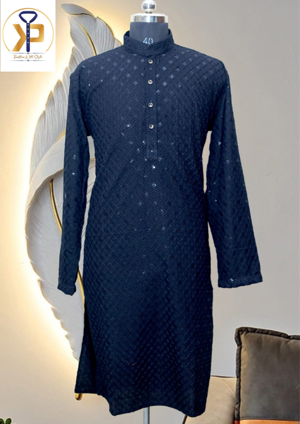 navy blue chikankari kurta pyjama