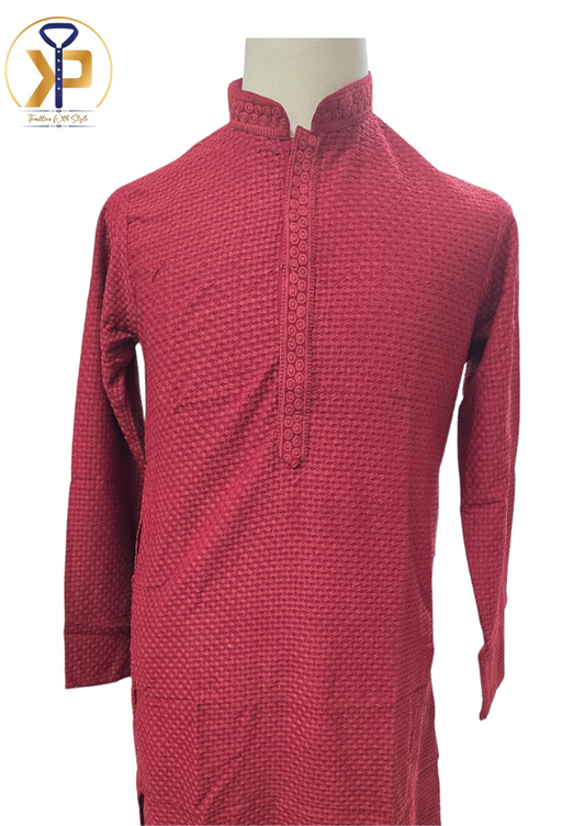 KPD1022 Red Chikankari Plus Size Kurta Pyjama For Men