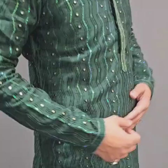 green designer kurta pyjama set