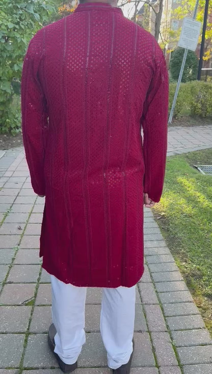 red kurta set for men