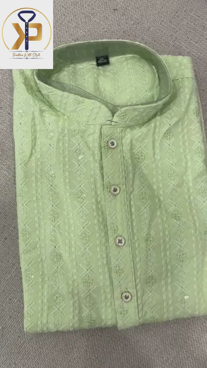 KPD1067 Light Green Chikankari Kurta Pyjama