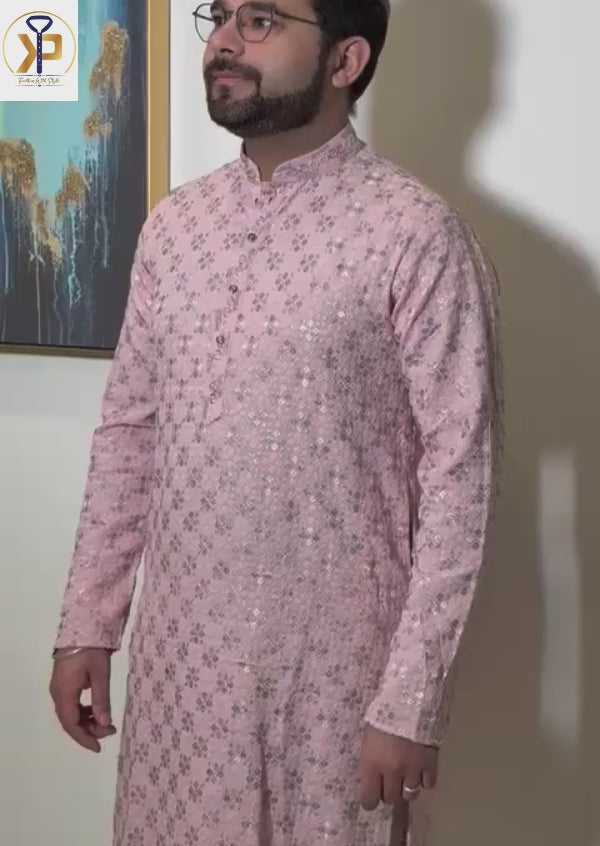 pink kurta pyjama for men