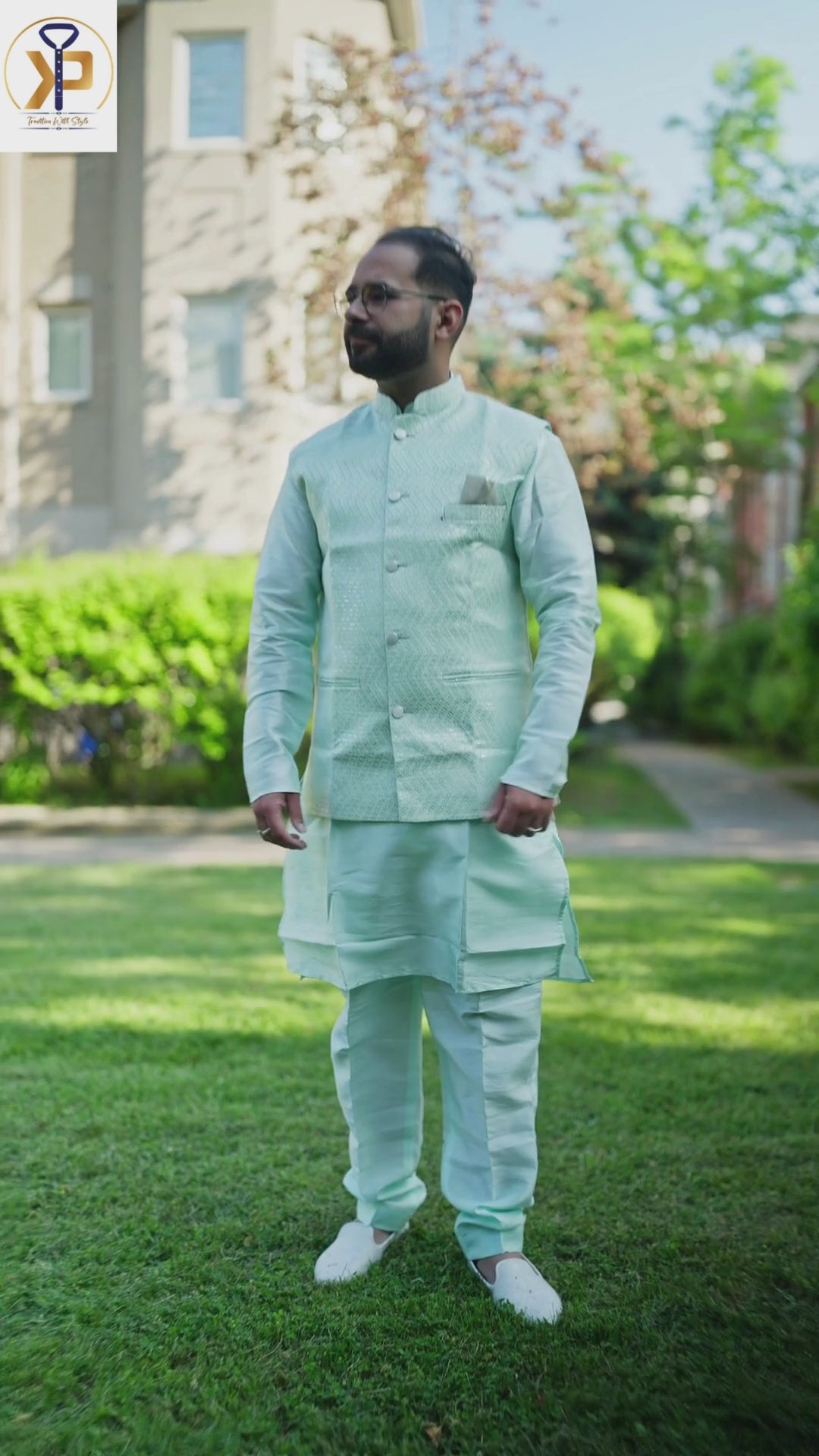 sage green nehru jacket for men