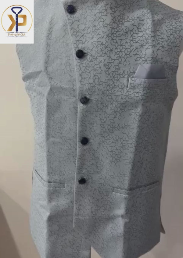 grey side style nehru jacket for men