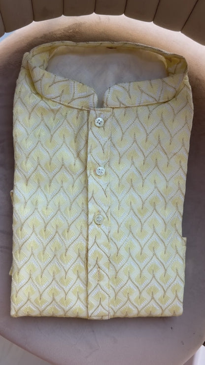 KPD6164 Lemon Jacquard Weave Kurta Pyjama Set with Metallic Shine