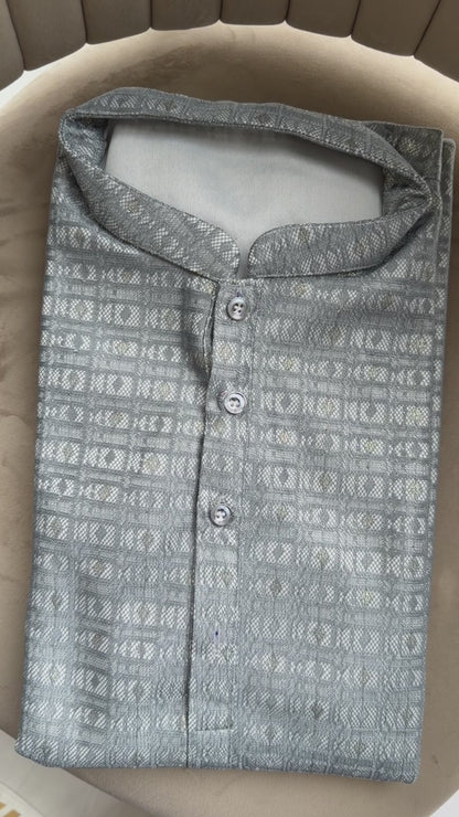 KPD6165 Grey Jacquard Weave Kurta Pyjama Set with Metallic Shine