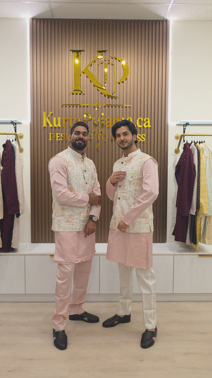 KPJ7125 Ivory Heritage Print Nehru Jacket