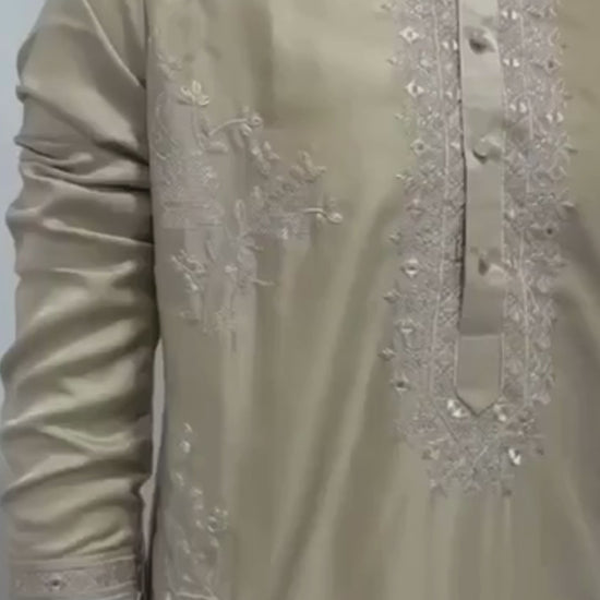 olive_beige_thread_sequin_kurta_pyjama