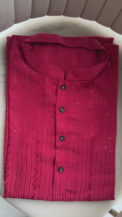 KPD6158 Deep Red Cotton Kurta Pyjama Set