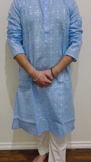 sky blue mirror work kurta pyjama