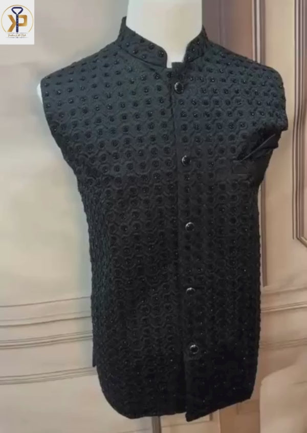 black cut work nehru jacket