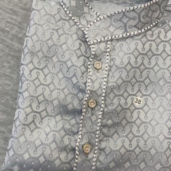 grey jacquard kurta set for men