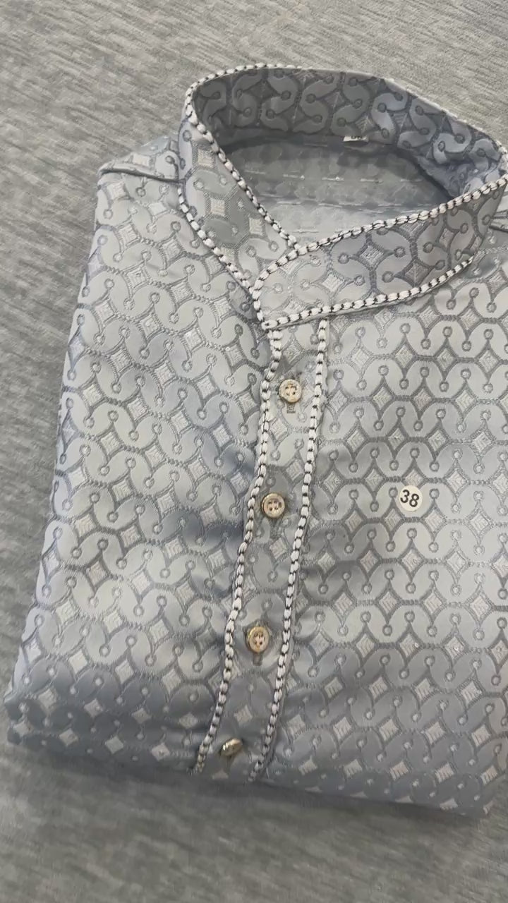 grey jacquard kurta set for men