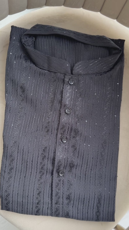 KPD6163 Black Cotton Kurta Pyjama Set