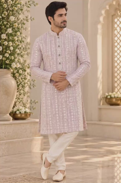 KPD6004 Dusty lilac sequins work kurta with White Pyjama
