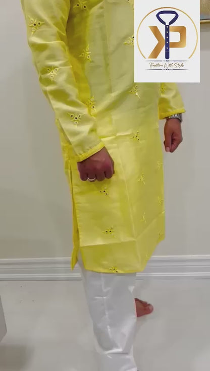 yellow kurta pyjama for men