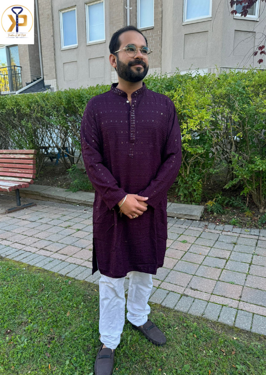 KPD2052 Dark Purple Chikankari Kurta Pyjama Set