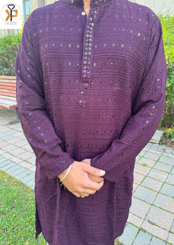 KPD2052 Plus Size Dark Purple Chikankari Kurta Pyjama Set