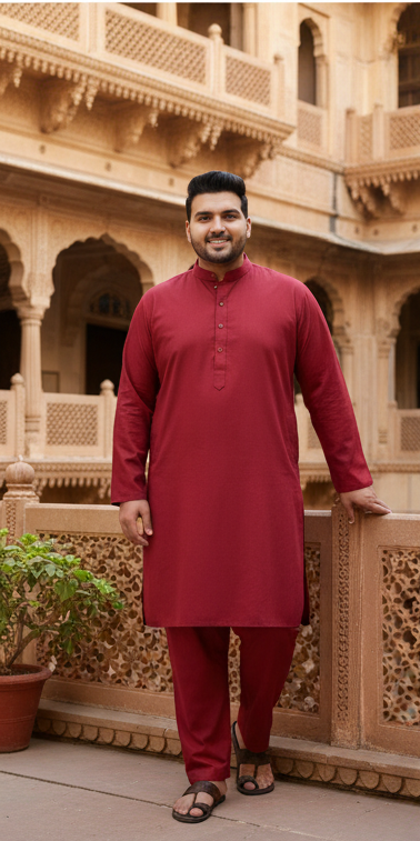 KPD4057 Plus Size Maroon Kurta Pyjama