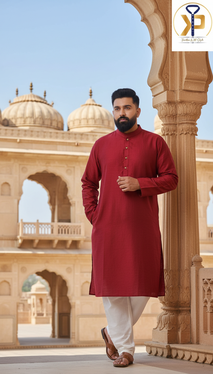KPD4003 Mahroon Plus Size Kurta White Pyjama Set