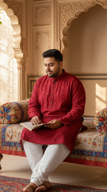 KPD4034 Plus Size Cherry Red Kurta with Straight Pyjama