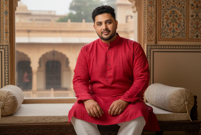 KPD4038 Plus Size Red Kurta Set