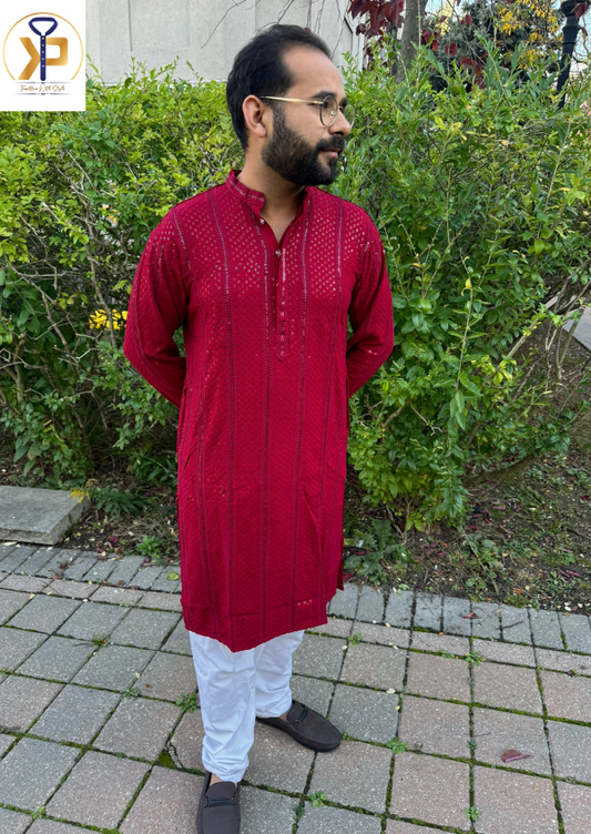 KPD5024 Red Chikankari Kurta Pyjama Set