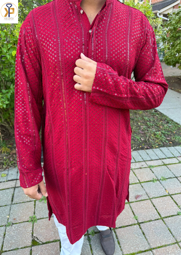 KPD5024 Red Chikankari Kurta Pyjama Set