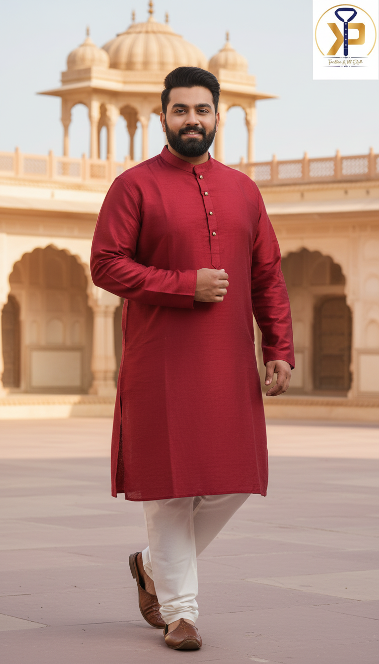 KPD4003 Mahroon Plus Size Kurta White Pyjama Set