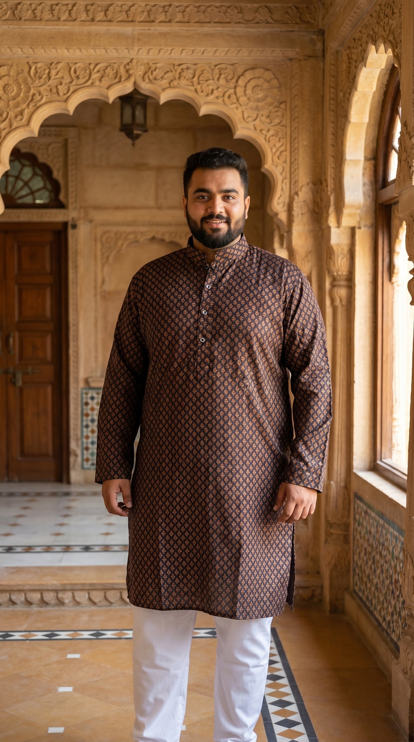 KPD4039 Plus Size Black Brown Kurta Pyjama Set