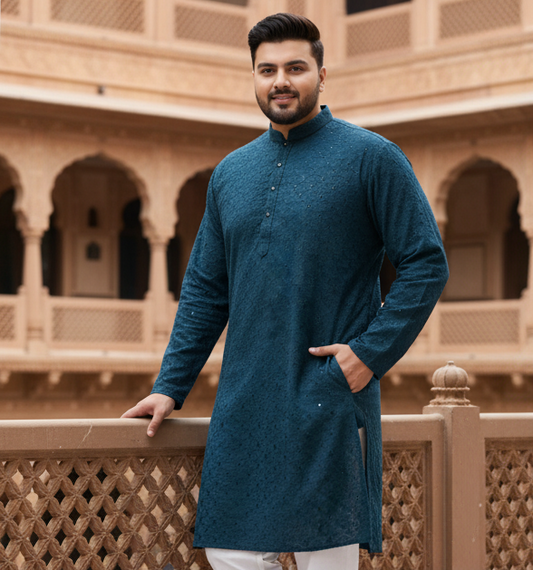 KPD4036 Plus Size Dark Teal Kurta with Straight Pyjama