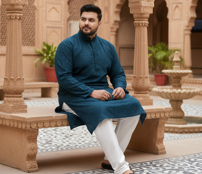 KPD4036 Plus Size Dark Teal Kurta with Straight Pyjama