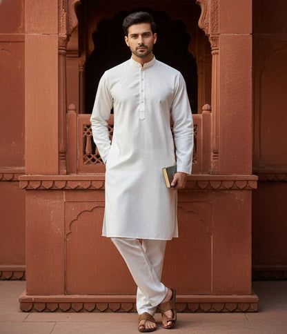 KPC1013 Premium White Kurta Pant Set