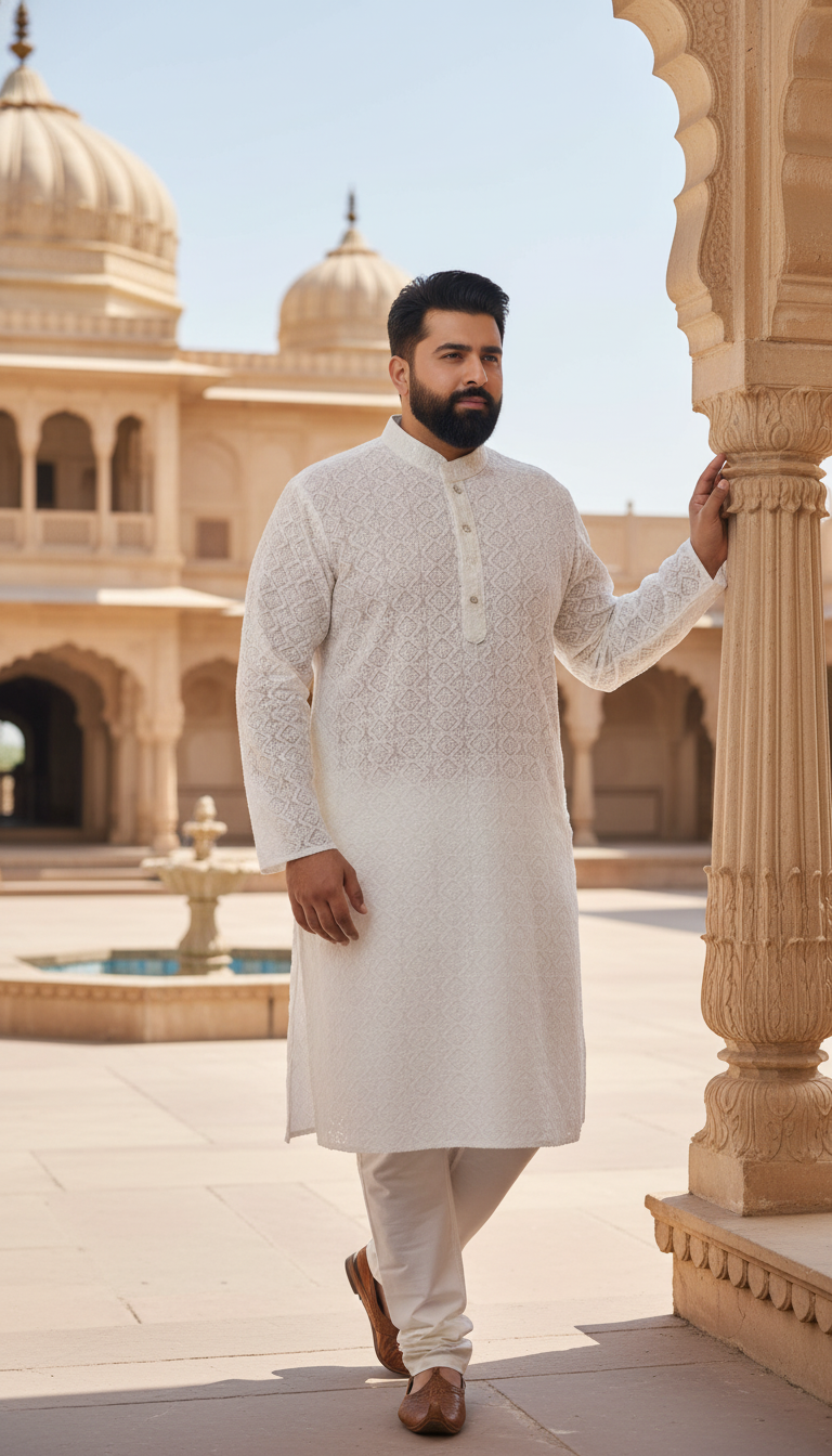 KPD4005 White Chikankari Plus Size Kurta Pyjama