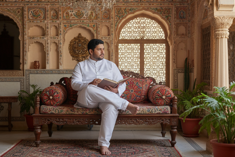 KPD4027 Plus Size Plain White Kurta Set For Men