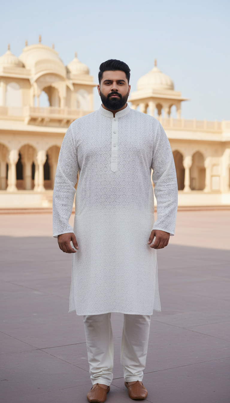 KPD4005 White Chikankari Plus Size Kurta Pyjama