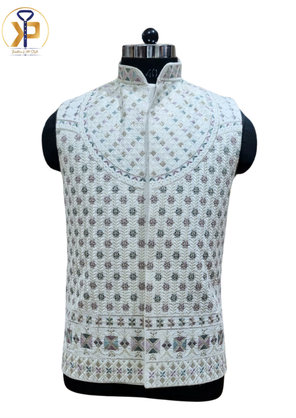  White Designer Nehru Jacket For Men