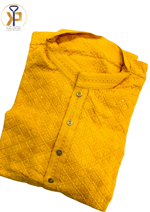 yellow chikankari kurta pyjama