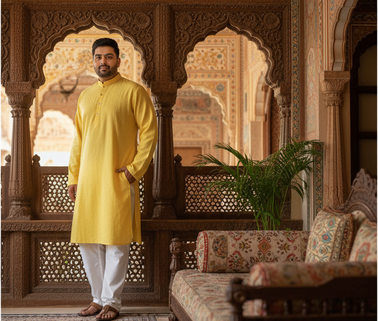 KPD4024 Yellow Chikankari Plus Size Kurta Pyjama